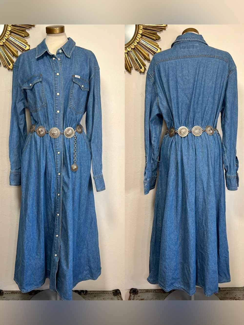 Wrangler + Staud Denim Button-Front Midi Shirt Dress - Picture 4 of 13